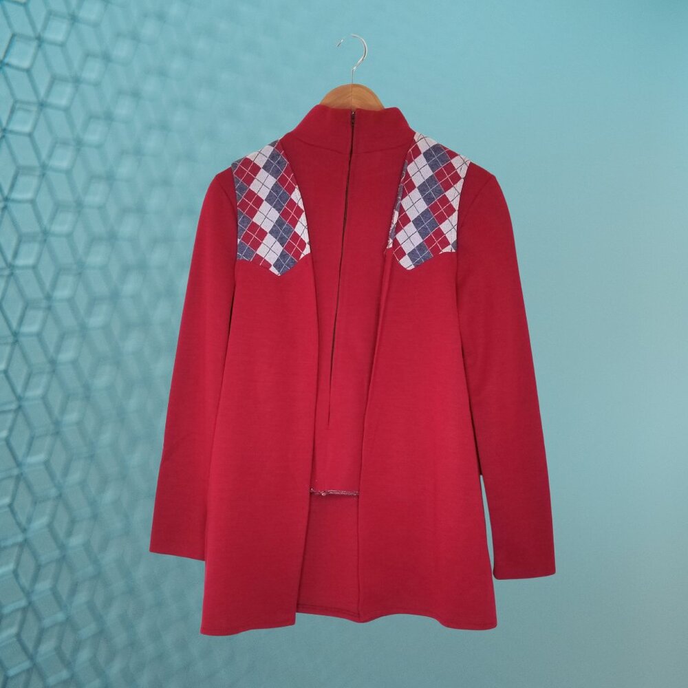 Vintage 1970s Red Argyle Cardigan / Vest Combo, est Medium